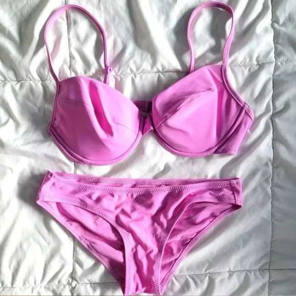 Le Redoute Electric Pink Bikini Swimsuit Top Size 36 Bottom Size 6 - Picture 5 of 7